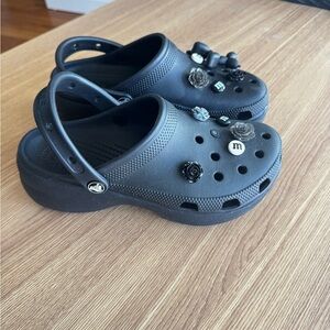 CROCS Black Mules with Floral Accents
